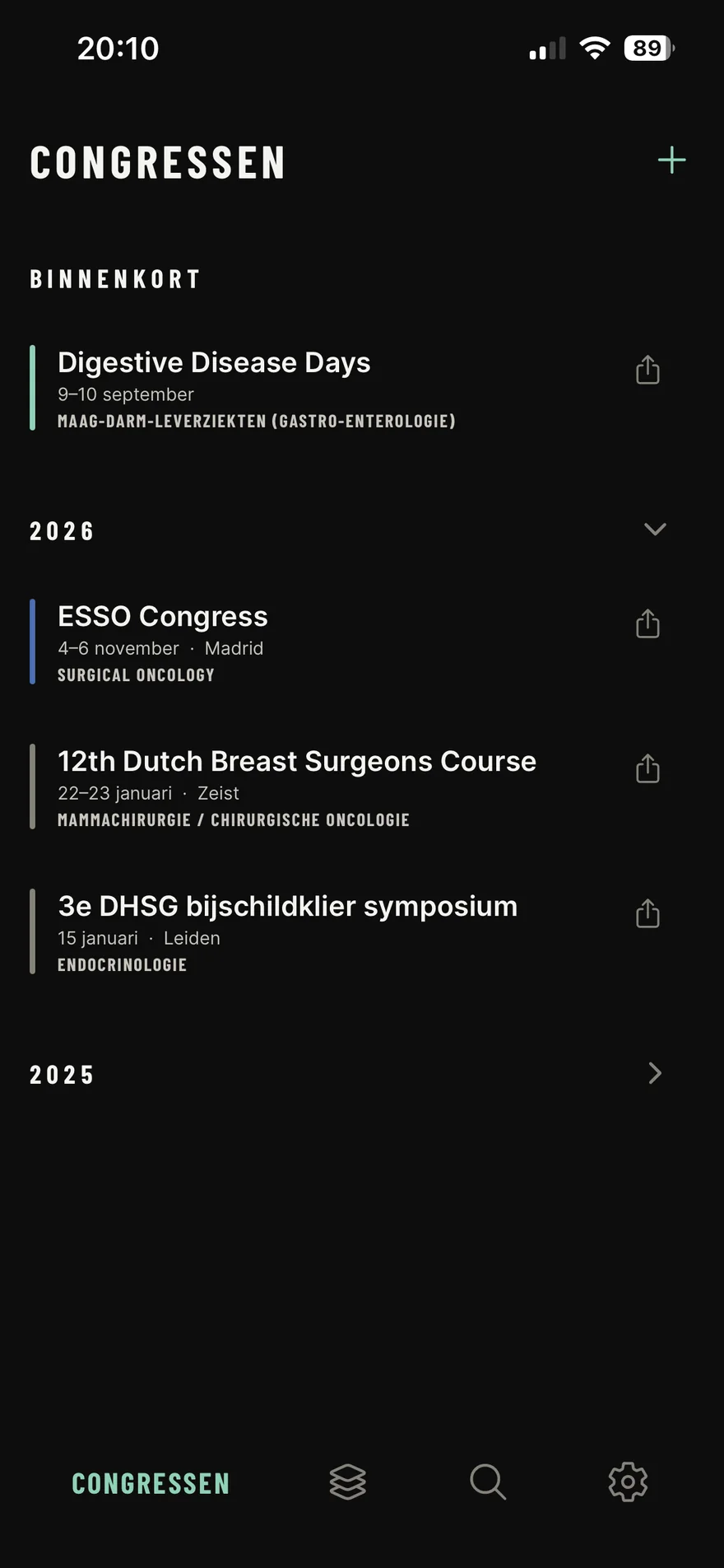 MedConf-app: overzicht van congressen, zaalmodus