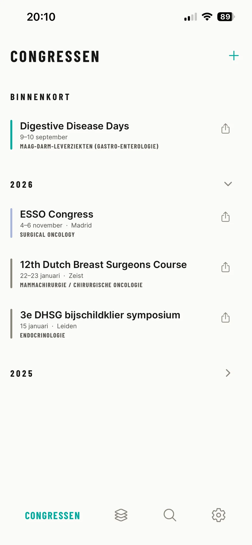 MedConf-app: overzicht van congressen, lichte weergave