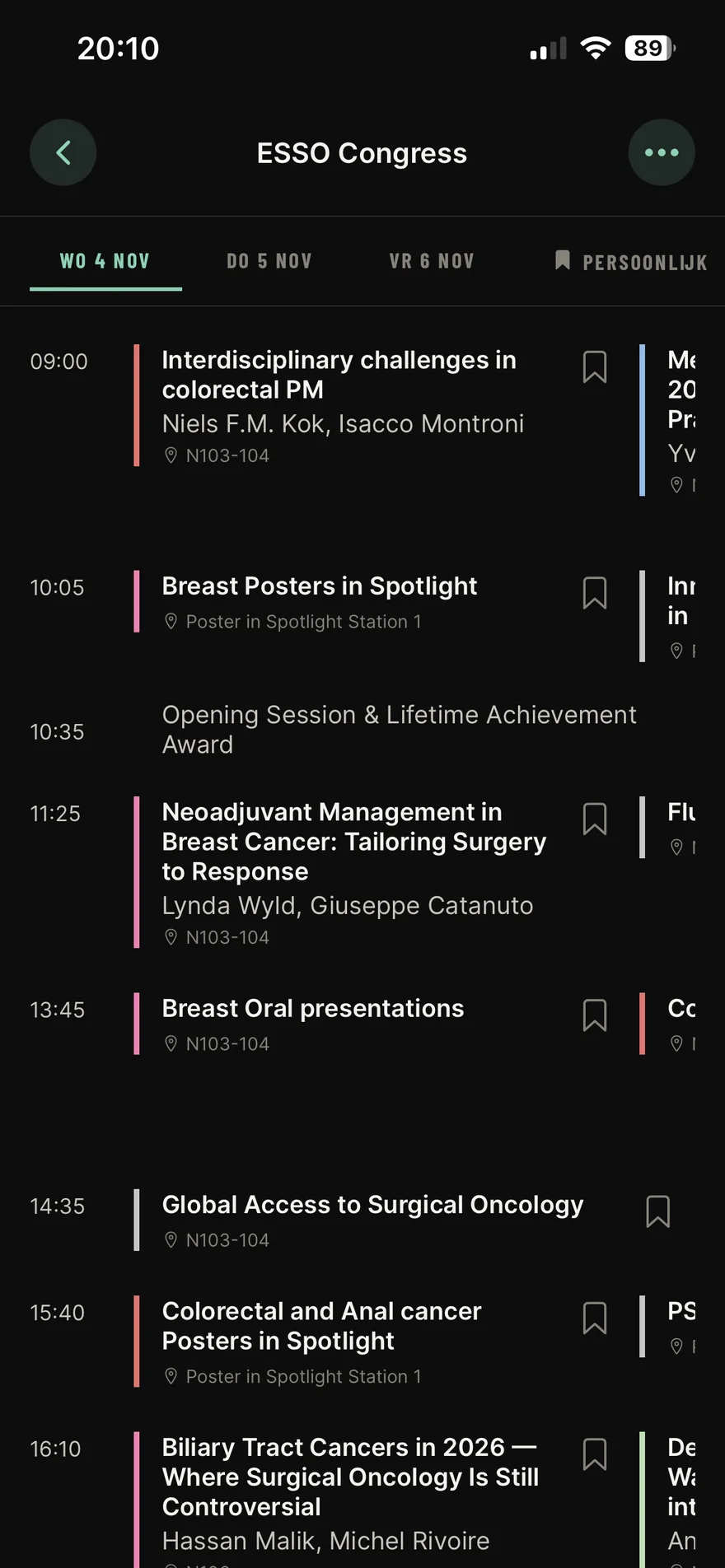 Meerdaags dagprogramma met parallelle zalen (zaalmodus)