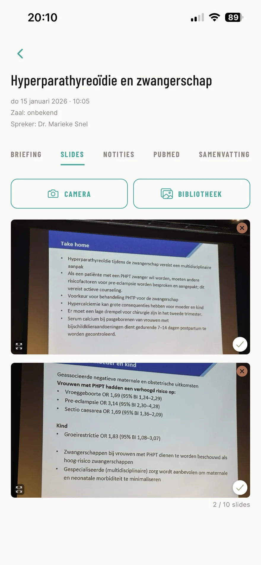 Vastgelegde slides bij een sessie