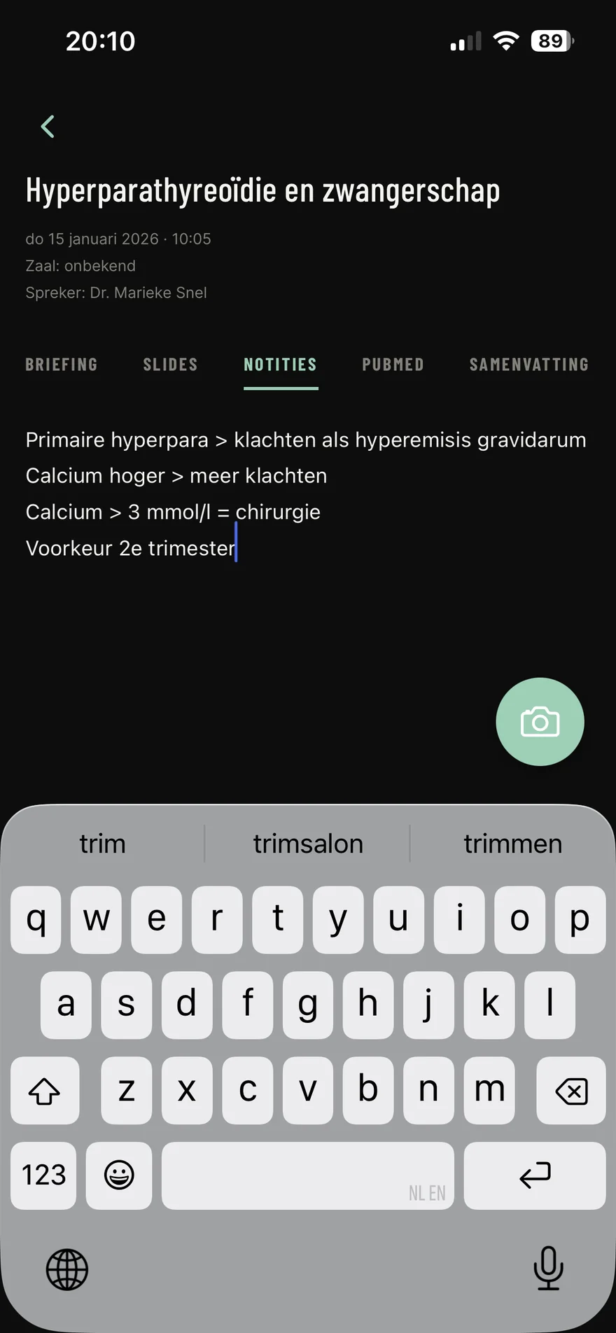 Notities maken bij een sessie (zaalmodus)
