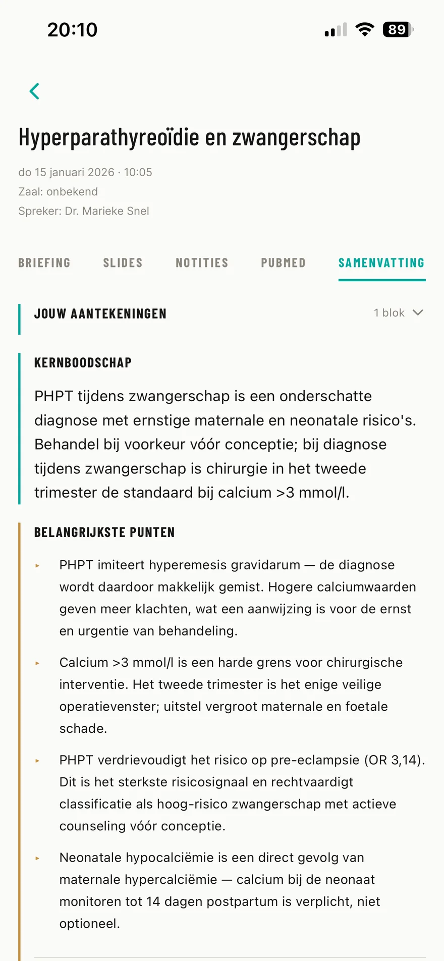Samenvatting met kernboodschap en punten